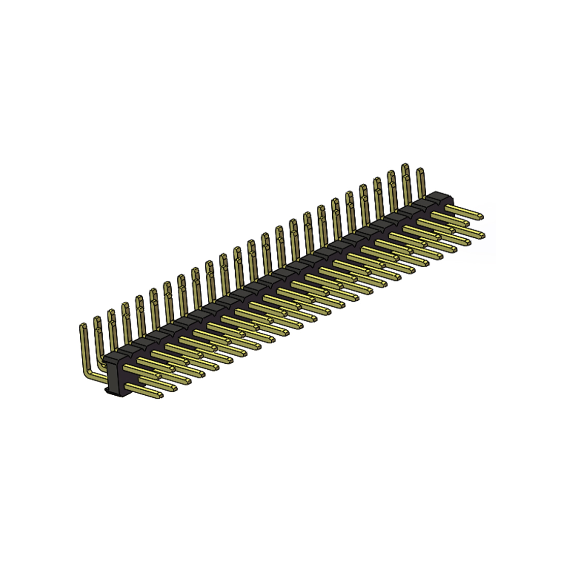 Pitch 2.54mm 90° 双排 DIP 单塑排针 2X24Pin 黑色 PA6T,94V-0 镀全金G/F 无卤