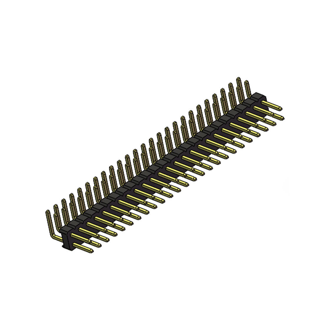 Pitch 2.54mm 90° 双排 DIP 单塑排针 2X25Pin 黑色 PA6T,94V-0 镀全金G/F 无卤