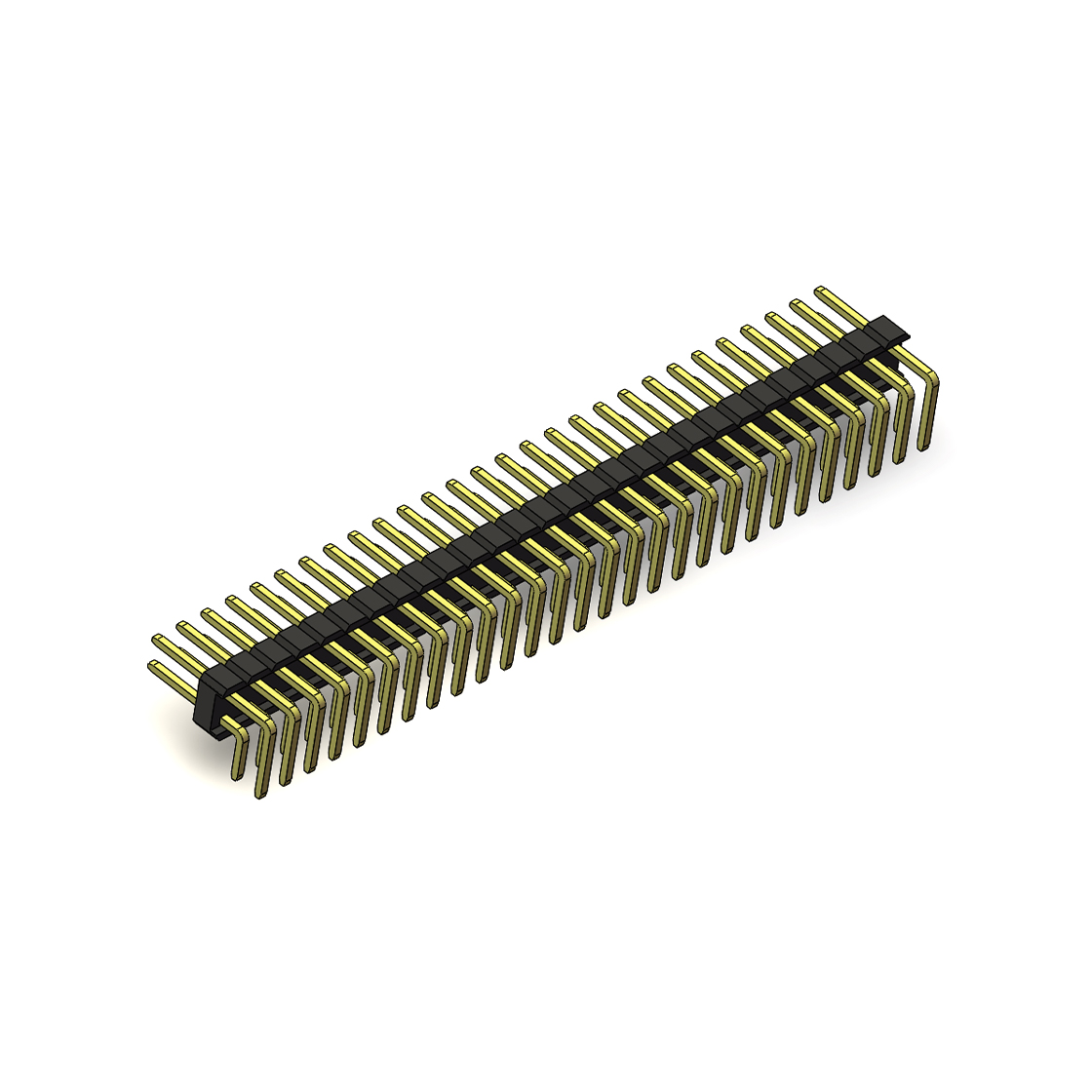 Pitch 2.54mm 90° 双排 DIP 单塑排针 2X28Pin 黑色 PA6T,94V-0 镀全金G/F 无卤
