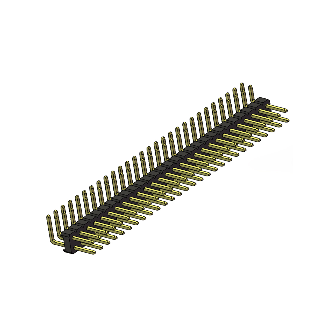 Pitch 2.54mm 90° 双排 DIP 单塑排针 2X28Pin 黑色 PA6T,94V-0 镀全金G/F 无卤