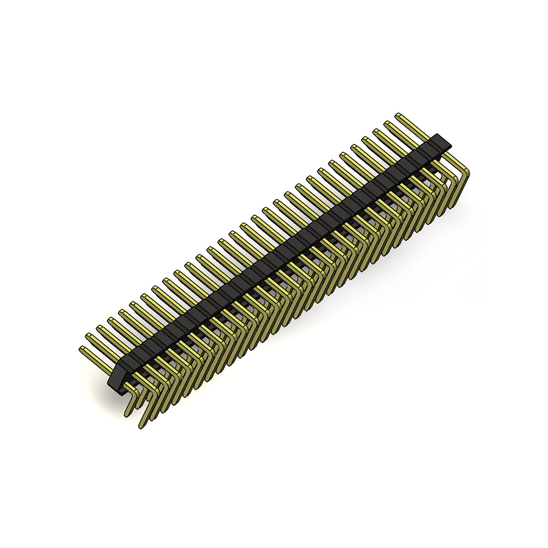 Pitch 2.54mm 90° 双排 DIP 单塑排针 2X29Pin 黑色 PA6T,94V-0 镀全金G/F 无卤