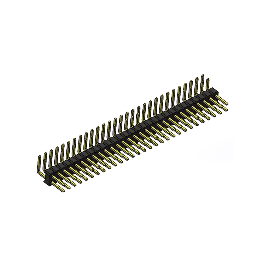 Pitch 2.54mm 90° 双排 DIP 单塑排针 2X29Pin 黑色 PA6T,94V-0 镀全金G/F 无卤