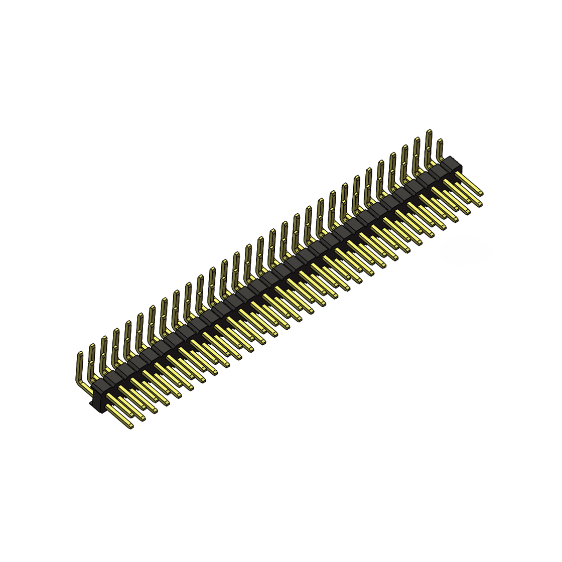 Pitch 2.54mm 90° 双排 DIP 单塑排针 2X30Pin 黑色 PA6T,94V-0 镀全金G/F 无卤