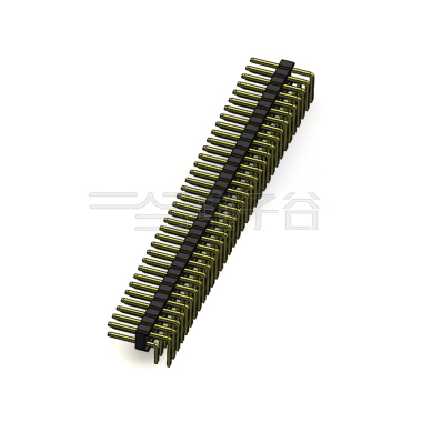 Pitch 2.54mm 90° 双排 DIP 单塑排针 2X34Pin 黑色 PA6T,94V-0 镀全金G/F 无卤