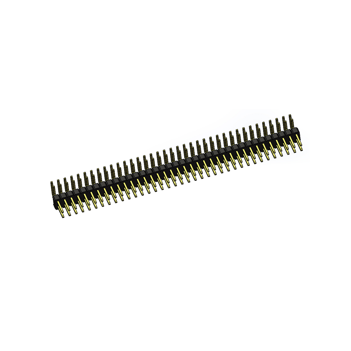 Pitch 2.54mm 90° 双排 DIP 单塑排针 2X38Pin 黑色 PA6T,94V-0 镀全金G/F 无卤