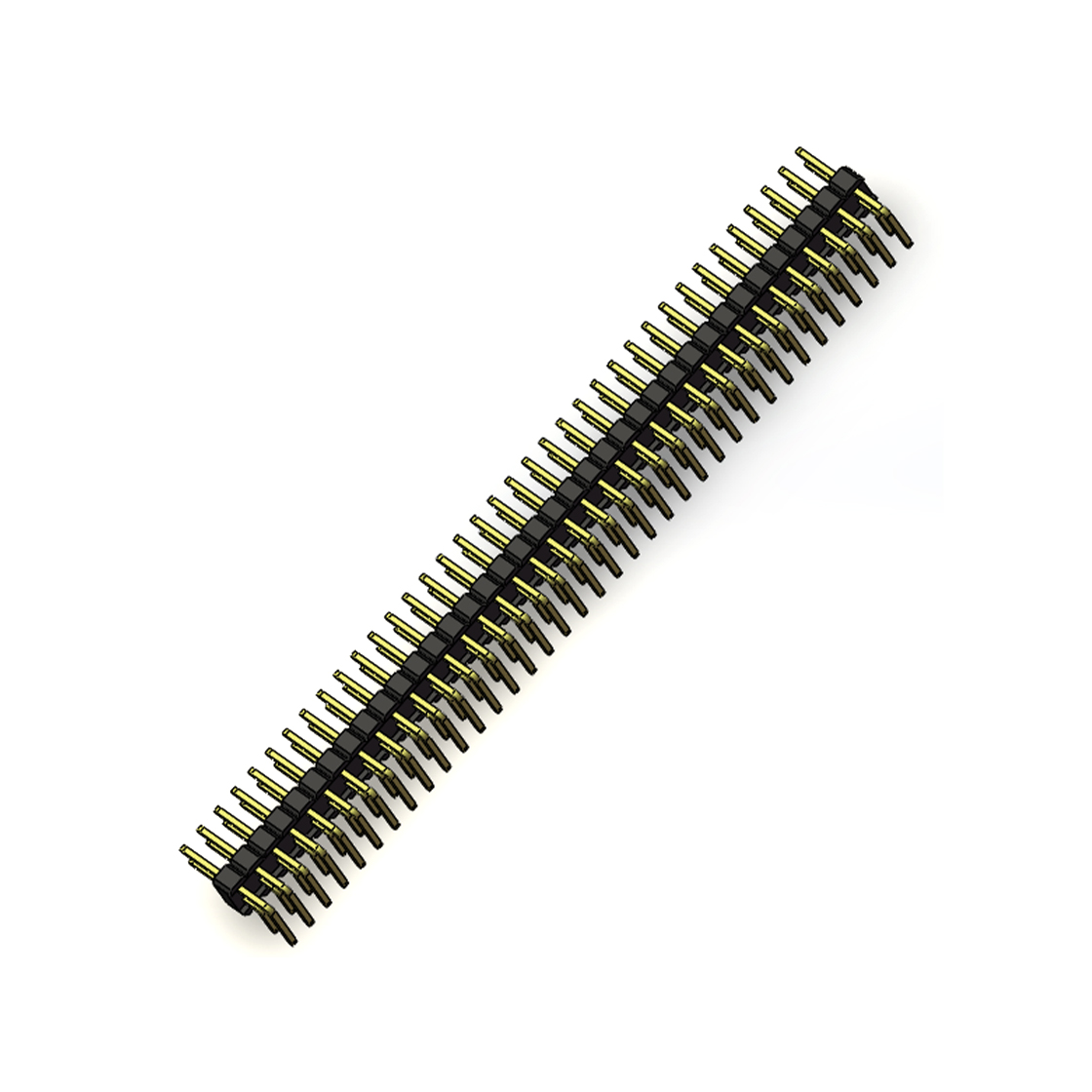 Pitch 2.54mm 90° 双排 DIP 单塑排针 2X39Pin 黑色 PA6T,94V-0 镀全金G/F 无卤