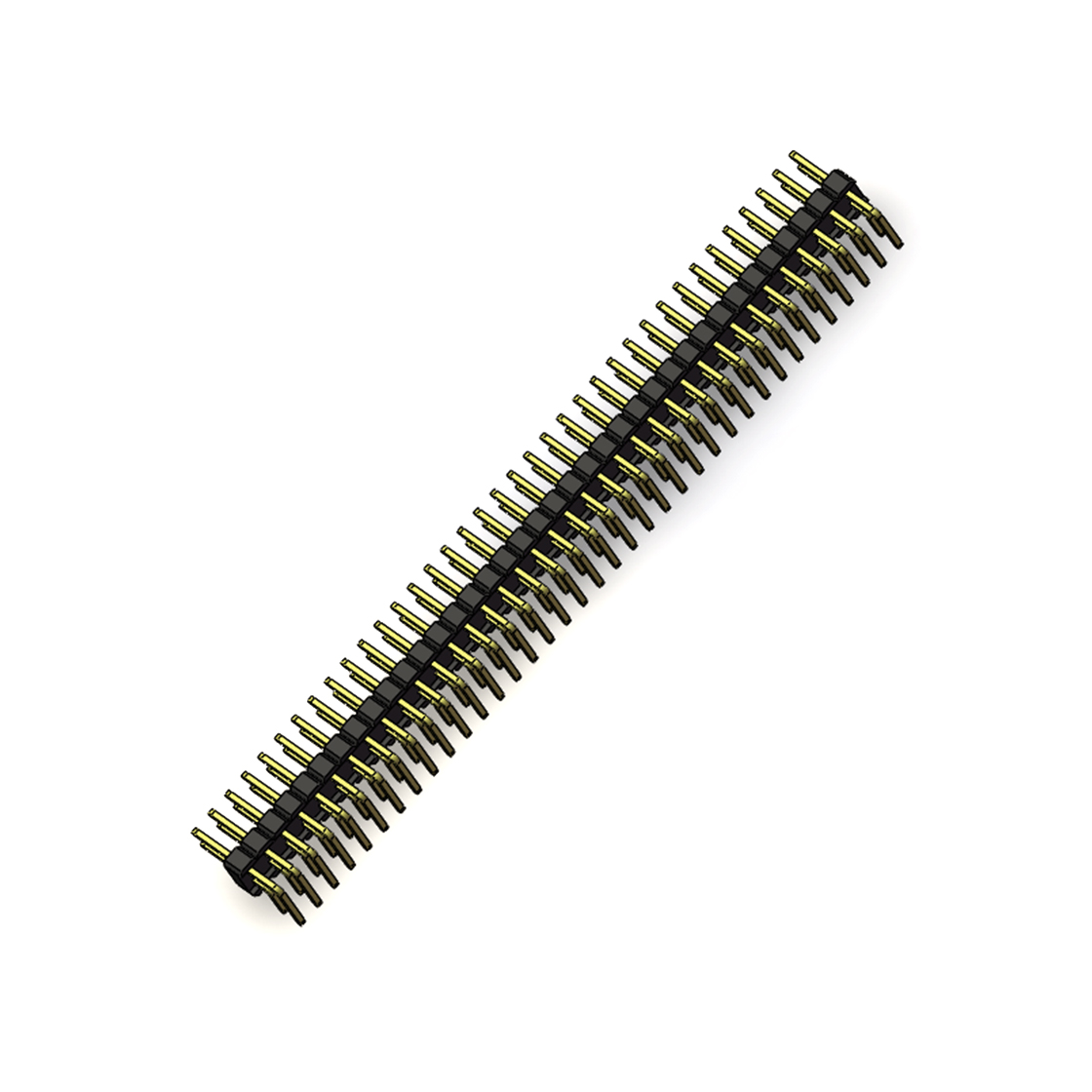 Pitch 2.54mm 90° 双排 DIP 单塑排针 2X40Pin 黑色 PA6T,94V-0 镀全金G/F 无卤