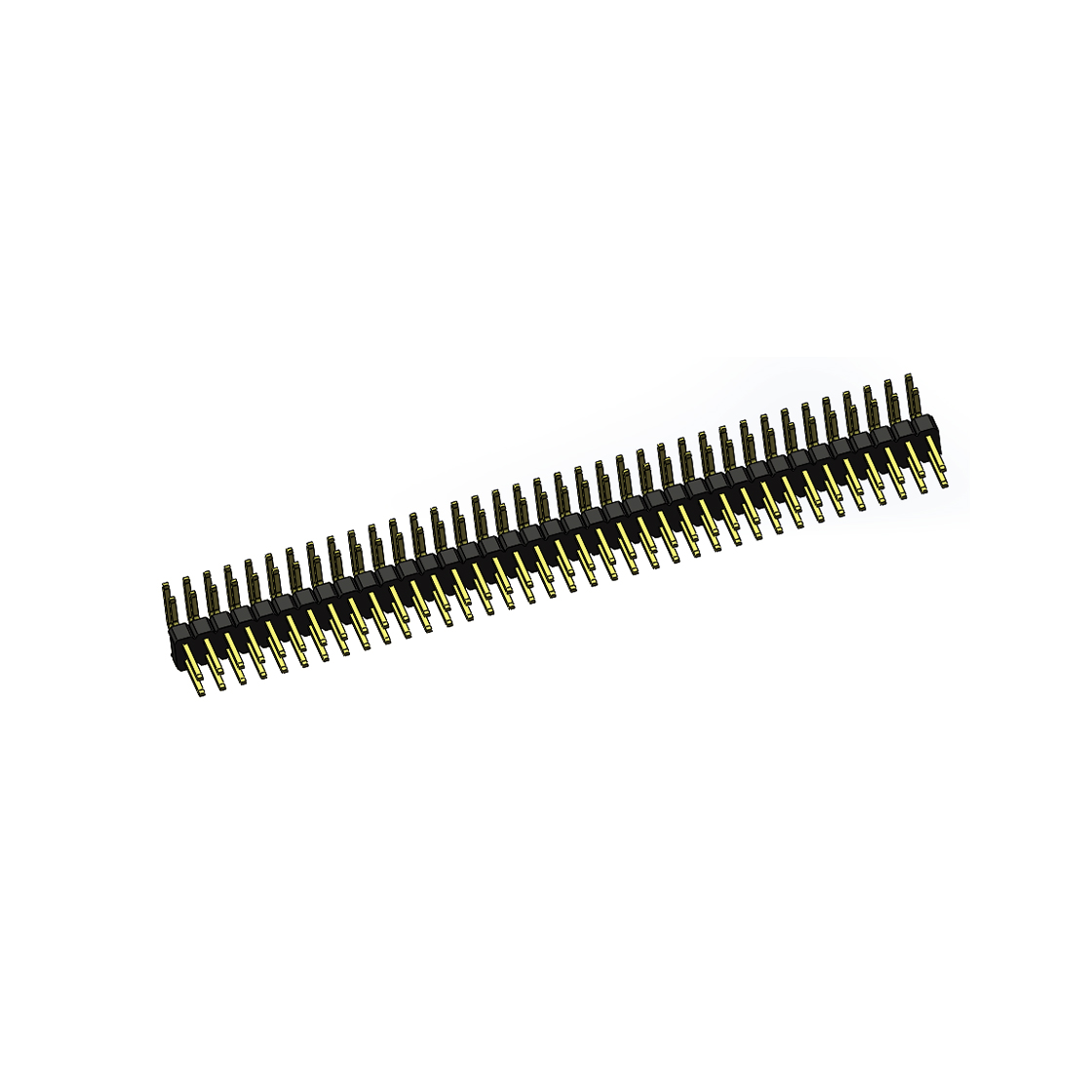 Pitch 2.54mm 90° 双排 DIP 单塑排针 2X40Pin 黑色 PA6T,94V-0 镀全金G/F 无卤