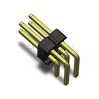 Pitch 2.54mm 90°双排 DIP 单塑排针 2X02Pin 黑色 PA6T,94V-0 镀全金G/F 无卤