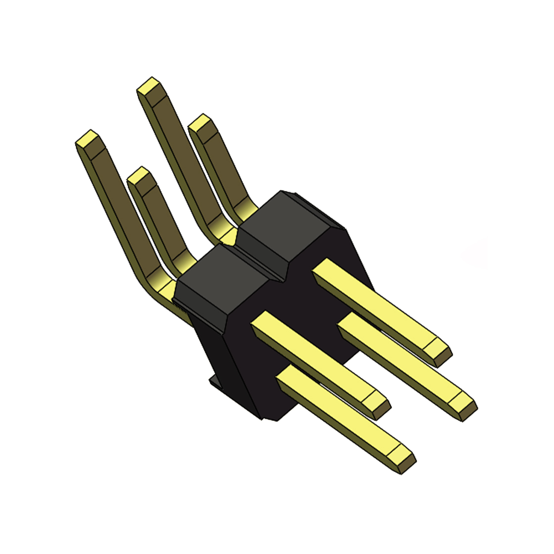 Pitch 2.54mm 90°双排 DIP 单塑排针 2X02Pin 黑色 PA6T,94V-0 镀全金G/F 无卤