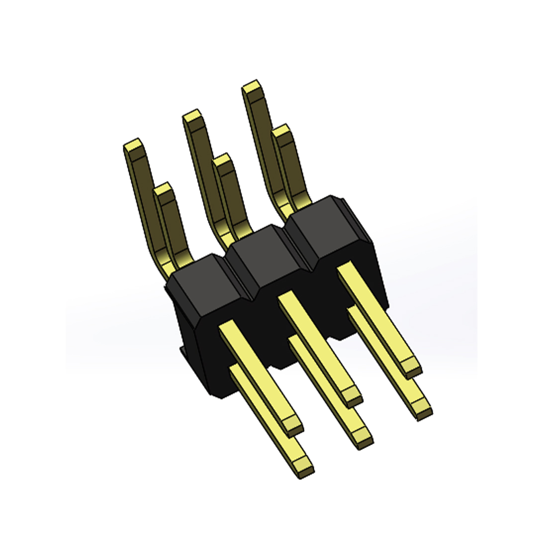 Pitch 2.54mm 90°双排 DIP 单塑排针 2X03Pin 黑色 PA6T,94V-0 镀全金G/F 无卤