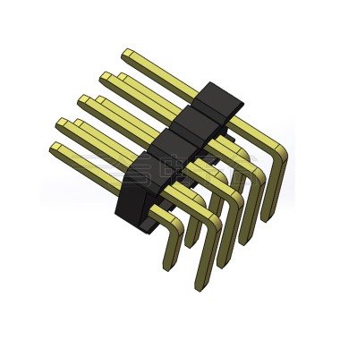 Pitch 2.54mm 90°双排 DIP 单塑排针 2X04Pin 黑色 PA6T,94V-0 镀全金G/F 无卤