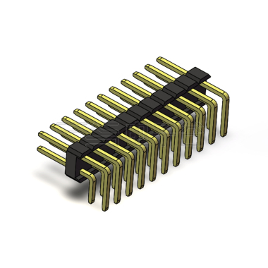 Pitch 2.54mm 90°双排 DIP 单塑排针 2X11Pin 黑色 PA6T,94V-0 镀全金G/F 无卤