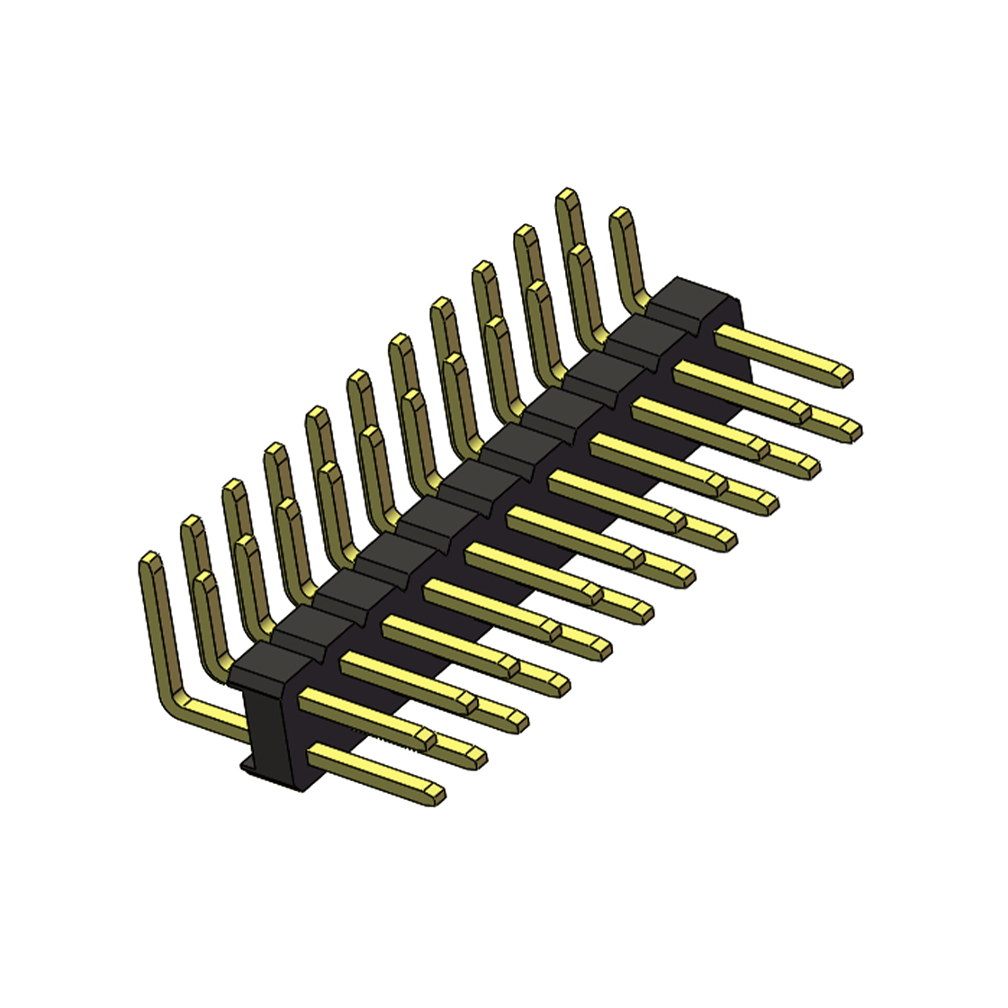 Pitch 2.54mm 90°双排 DIP 单塑排针 2X11Pin 黑色 PA6T,94V-0 镀全金G/F 无卤