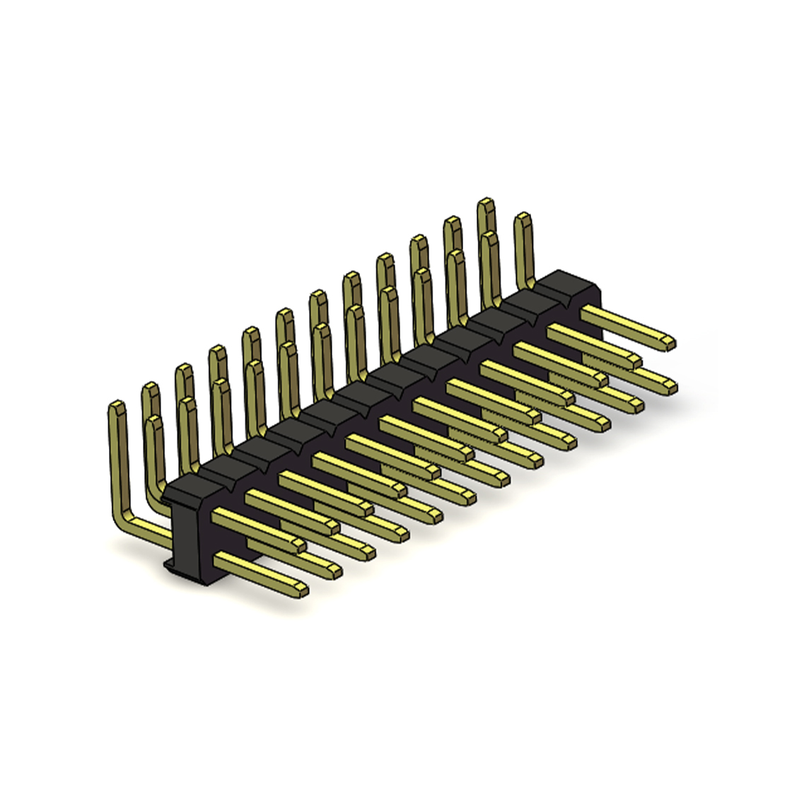 Pitch 2.54mm 90°双排 DIP 单塑排针 2X12Pin 黑色 PA6T,94V-0 镀全金G/F 无卤