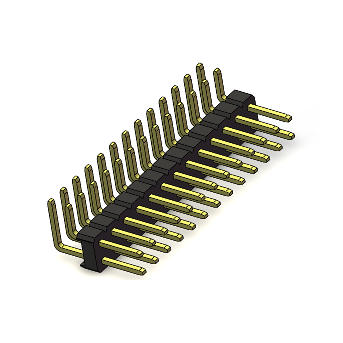 Pitch 2.54mm 90°双排 DIP 单塑排针 2X13Pin 黑色 PA6T,94V-0 镀全金G/F 无卤