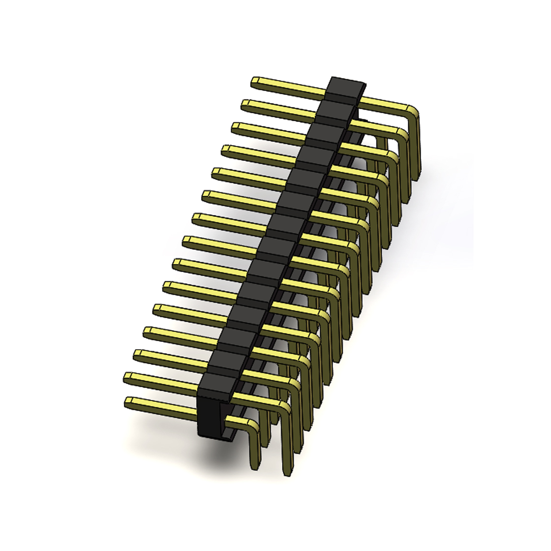 Pitch 2.54mm 90°双排 DIP 单塑排针 2X14Pin 黑色 PA6T,94V-0 镀全金G/F 无卤