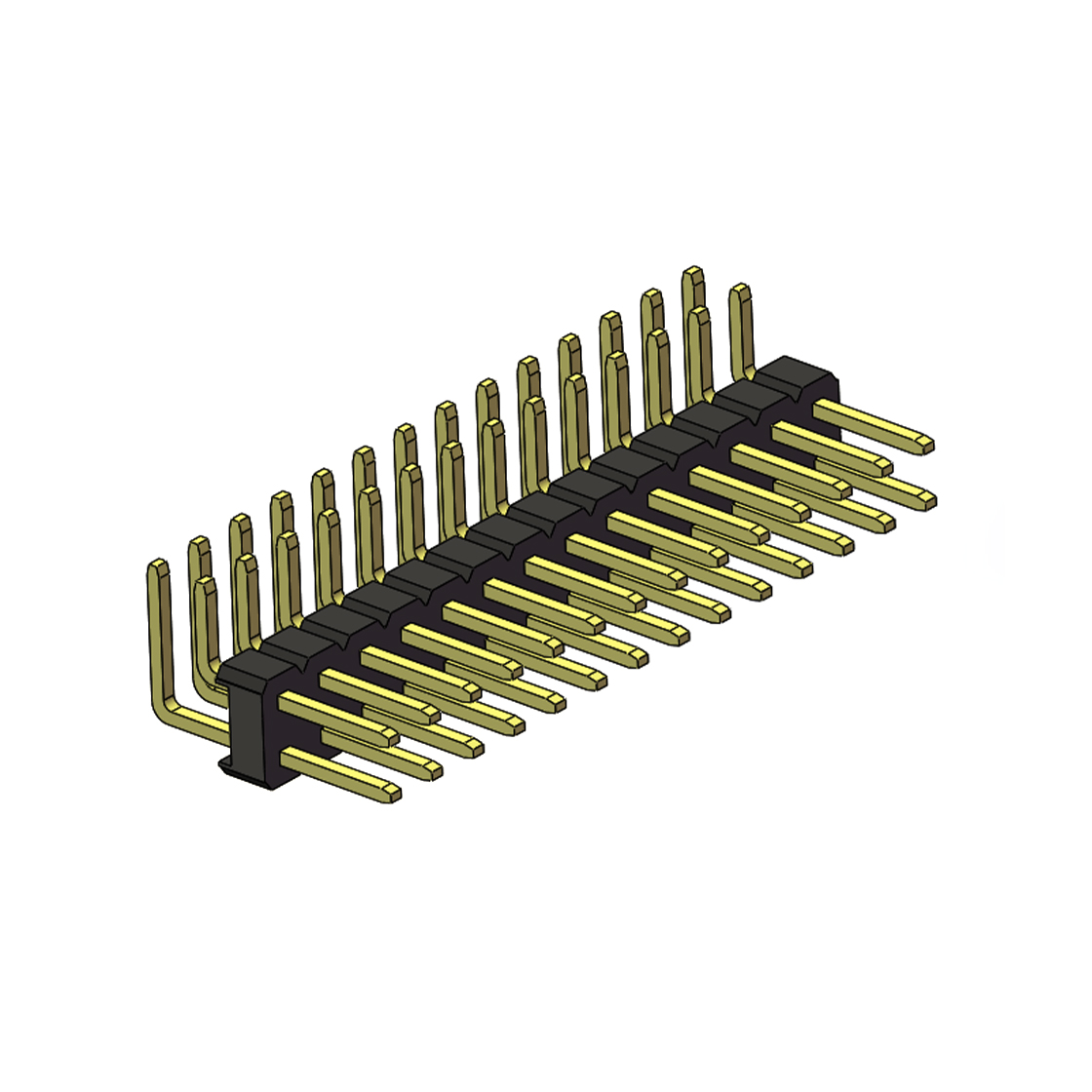 Pitch 2.54mm 90°双排 DIP 单塑排针 2X14Pin 黑色 PA6T,94V-0 镀全金G/F 无卤