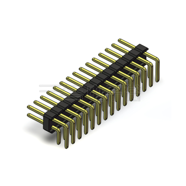 Pitch 2.54mm 90°双排 DIP 单塑排针 2X15Pin 黑色 PA6T,94V-0 镀全金G/F 无卤