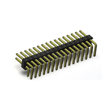 Pitch 2.54mm 90°双排 DIP 单塑排针 2X16Pin 黑色 PA6T,94V-0 镀全金G/F 无卤