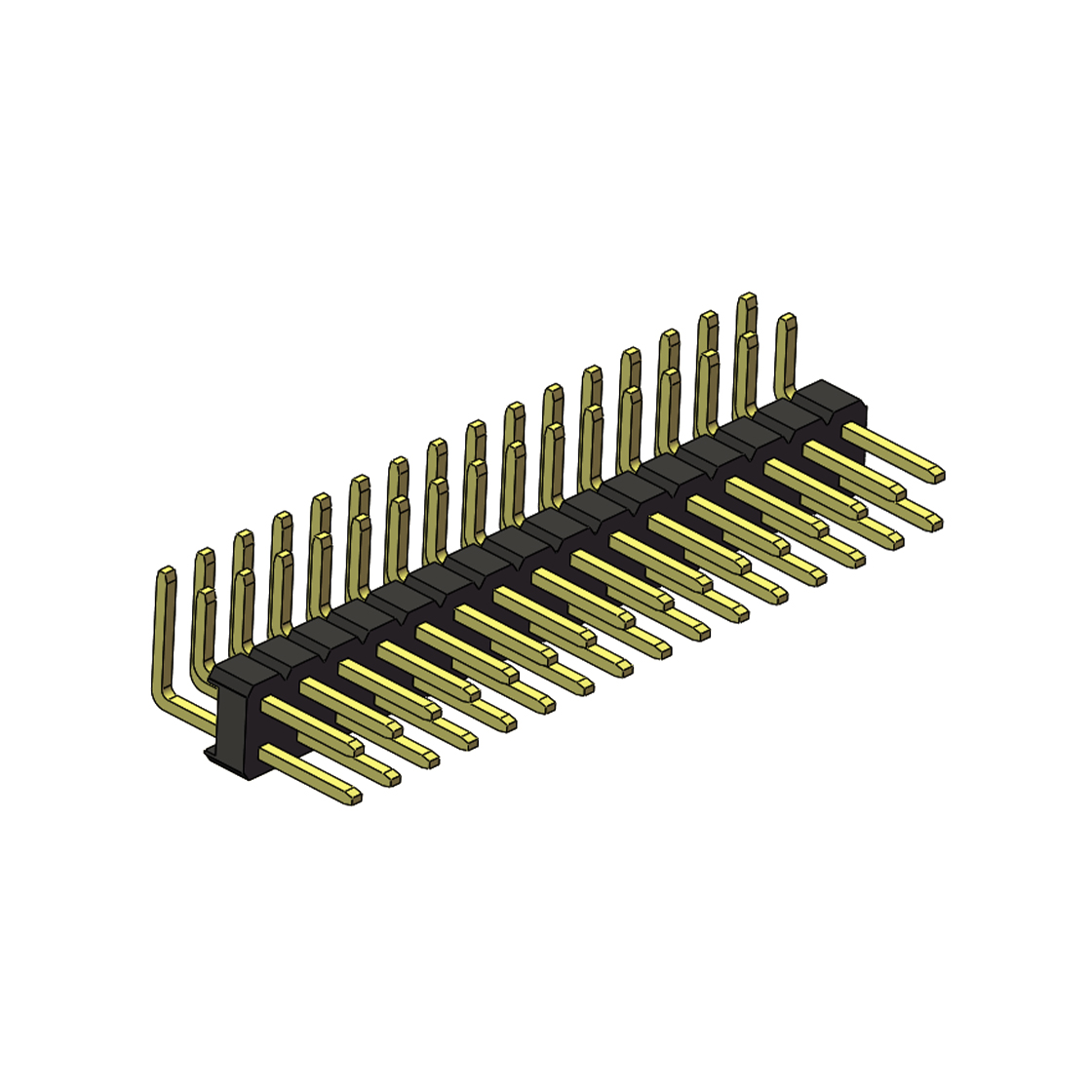 Pitch 2.54mm 90°双排 DIP 单塑排针 2X16Pin 黑色 PA6T,94V-0 镀全金G/F 无卤