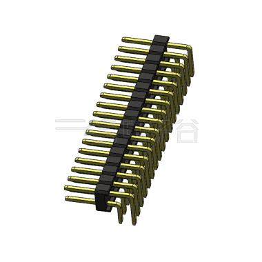 Pitch 2.54mm 90°双排 DIP 单塑排针 2X17Pin 黑色 PA6T,94V-0 镀全金G/F 无卤