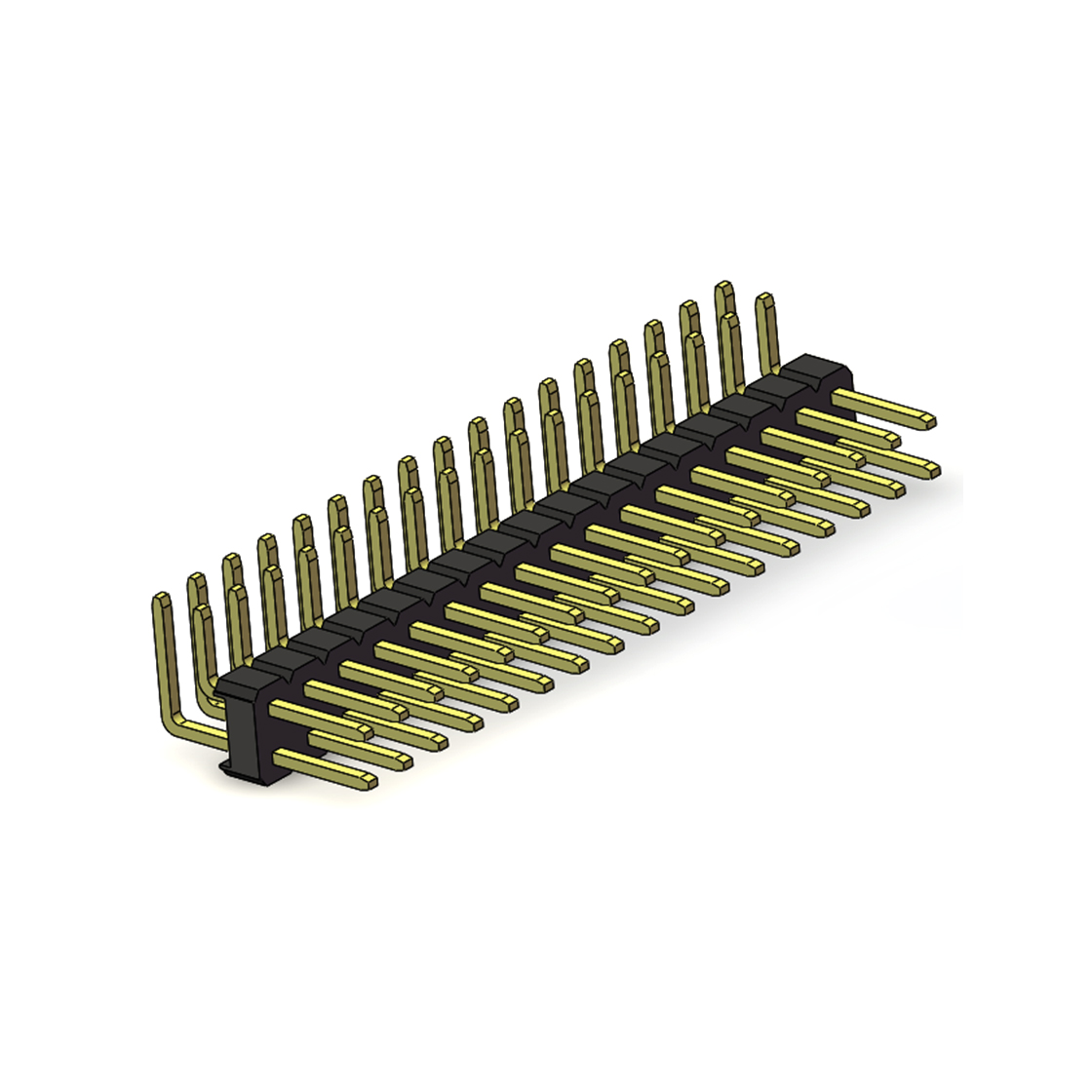 Pitch 2.54mm 90°双排 DIP 单塑排针 2X17Pin 黑色 PA6T,94V-0 镀全金G/F 无卤
