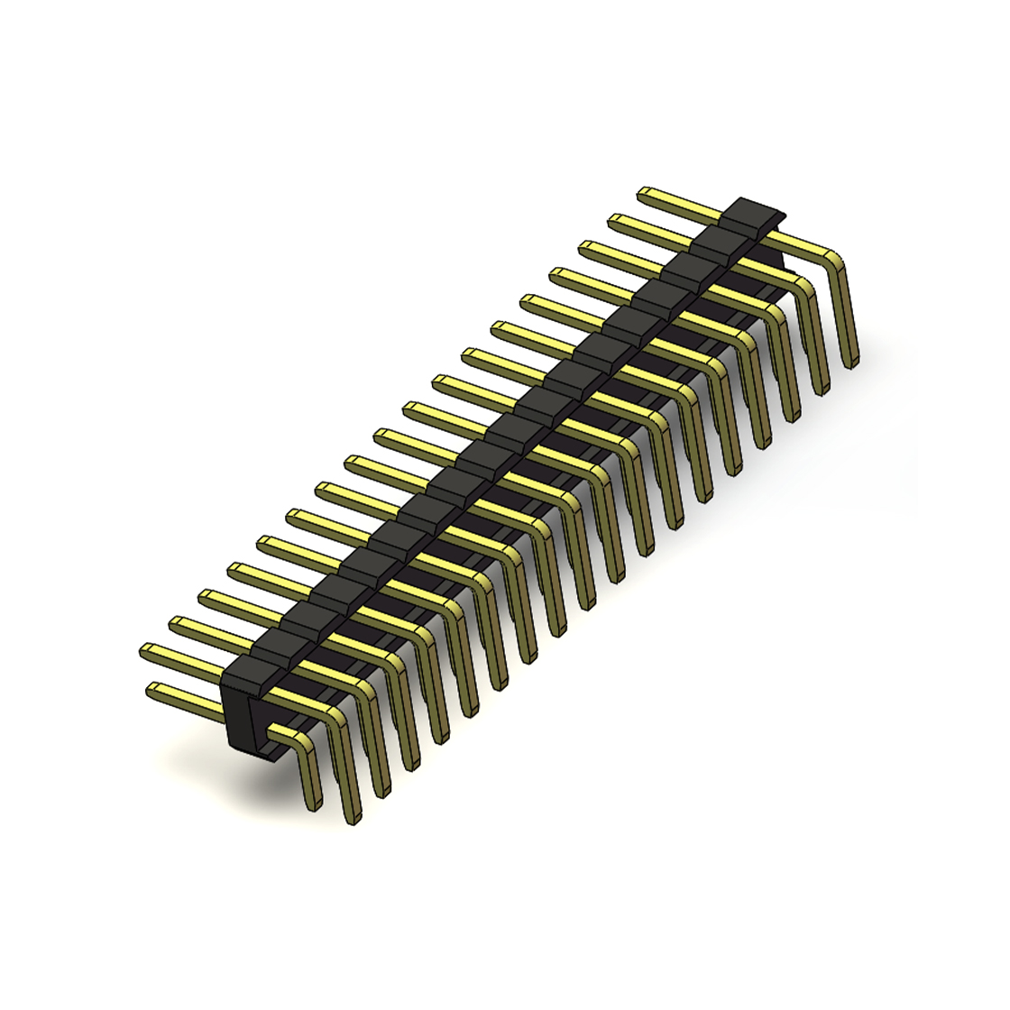 Pitch 2.54mm 90°双排 DIP 单塑排针 2X18Pin 黑色 PA6T,94V-0 镀全金G/F 无卤