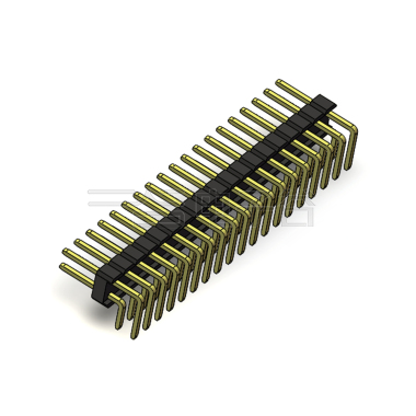 Pitch 2.54mm 90°双排 DIP 单塑排针 2X19Pin 黑色 PA6T,94V-0 镀全金G/F 无卤