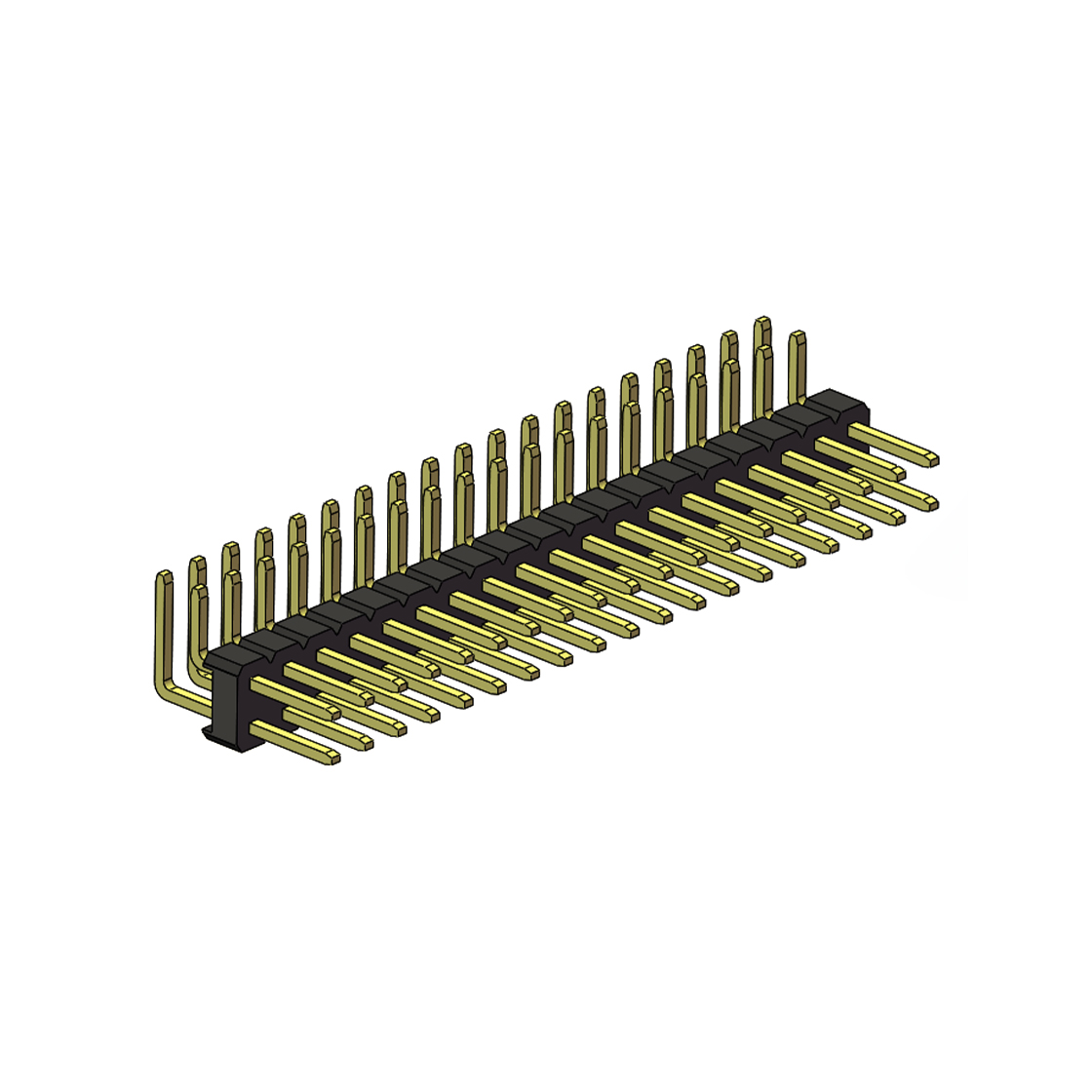 Pitch 2.54mm 90°双排 DIP 单塑排针 2X19Pin 黑色 PA6T,94V-0 镀全金G/F 无卤