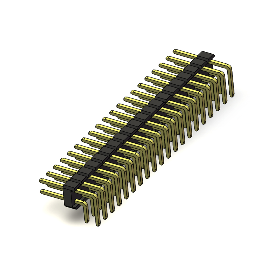 Pitch 2.54mm 90°双排 DIP 单塑排针 2X20Pin 黑色 PA6T,94V-0 镀全金G/F 无卤