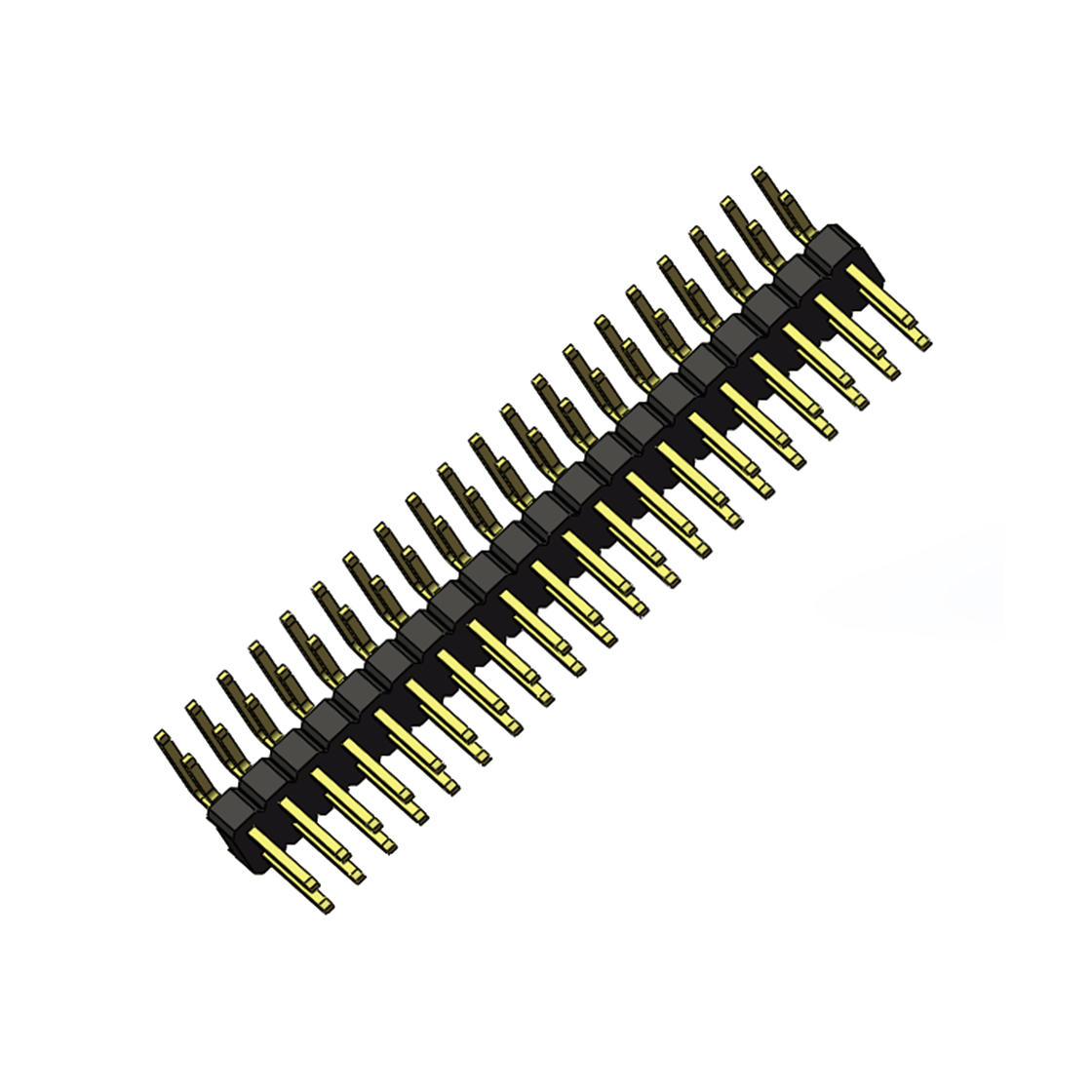 Pitch 2.54mm 90°双排 DIP 单塑排针 2X20Pin 黑色 PA6T,94V-0 镀全金G/F 无卤