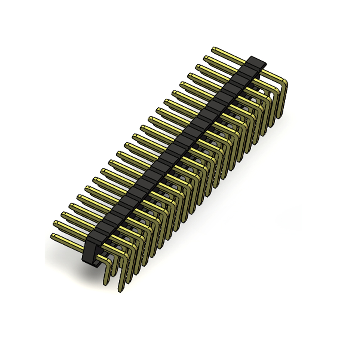 Pitch 2.54mm 90°双排 DIP 单塑排针 2X21Pin 黑色 PA6T,94V-0 镀全金G/F 无卤