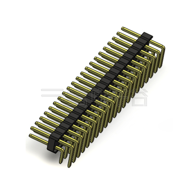 Pitch 2.54mm 90°双排 DIP 单塑排针 2X21Pin 黑色 PA6T,94V-0 镀全金G/F 无卤