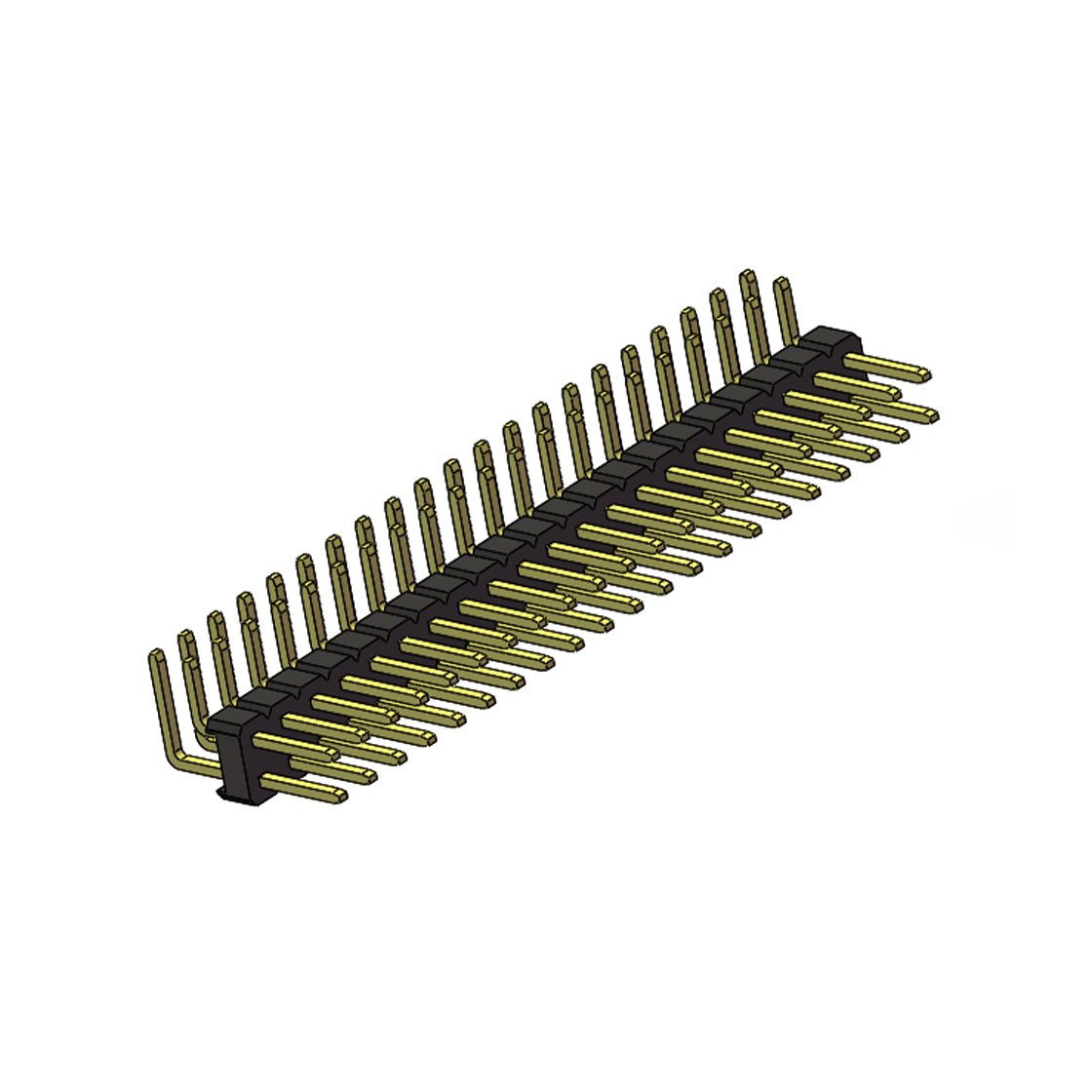 Pitch 2.54mm 90°双排 DIP 单塑排针 2X21Pin 黑色 PA6T,94V-0 镀全金G/F 无卤
