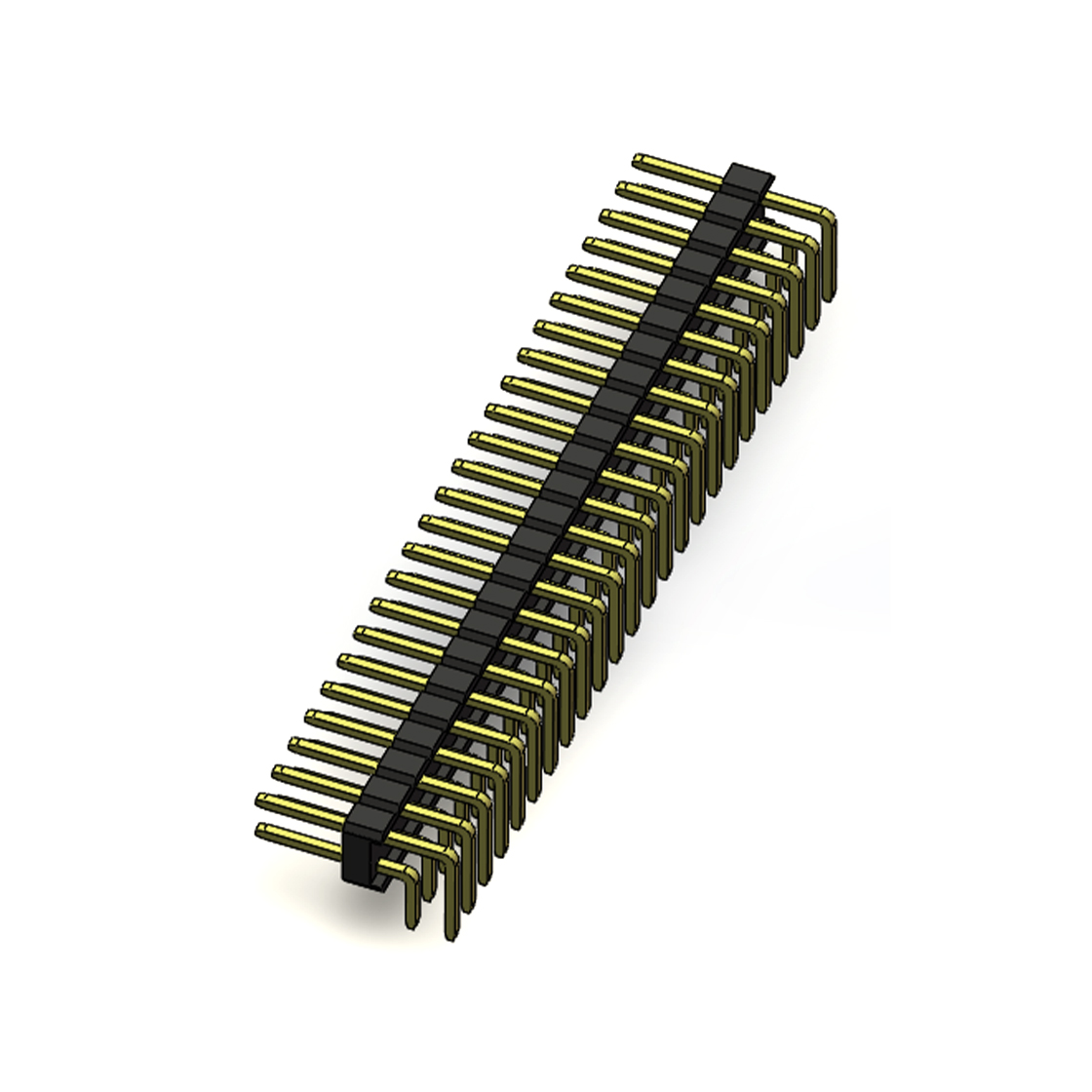 Pitch 2.54mm 90°双排 DIP 单塑排针 2X24Pin 黑色 PA6T,94V-0 镀全金G/F 无卤