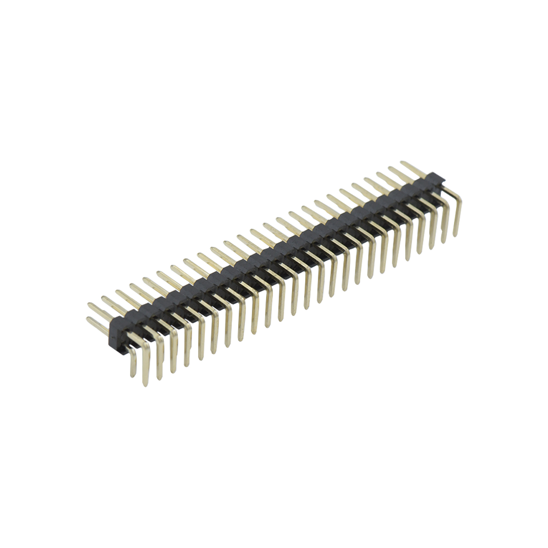 Pitch 2.54mm 90°双排 DIP 单塑排针 2X25Pin 黑色 PA6T,94V-0 镀全金G/F 无卤
