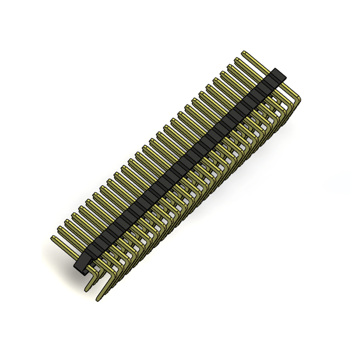 Pitch 2.54mm 90°双排 DIP 单塑排针 2X27Pin 黑色 PA6T,94V-0 镀全金G/F 无卤