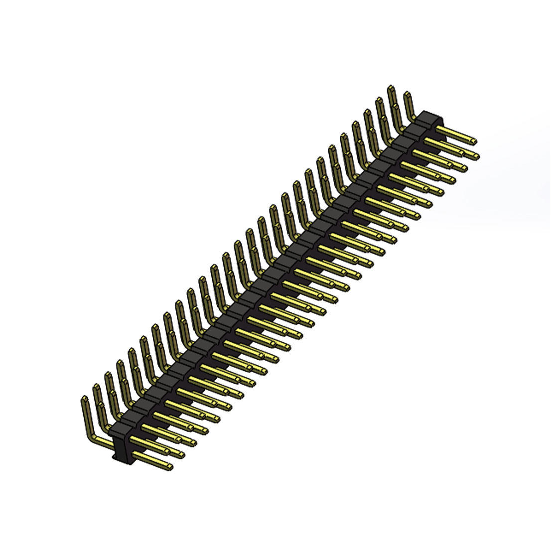 Pitch 2.54mm 90°双排 DIP 单塑排针 2X27Pin 黑色 PA6T,94V-0 镀全金G/F 无卤