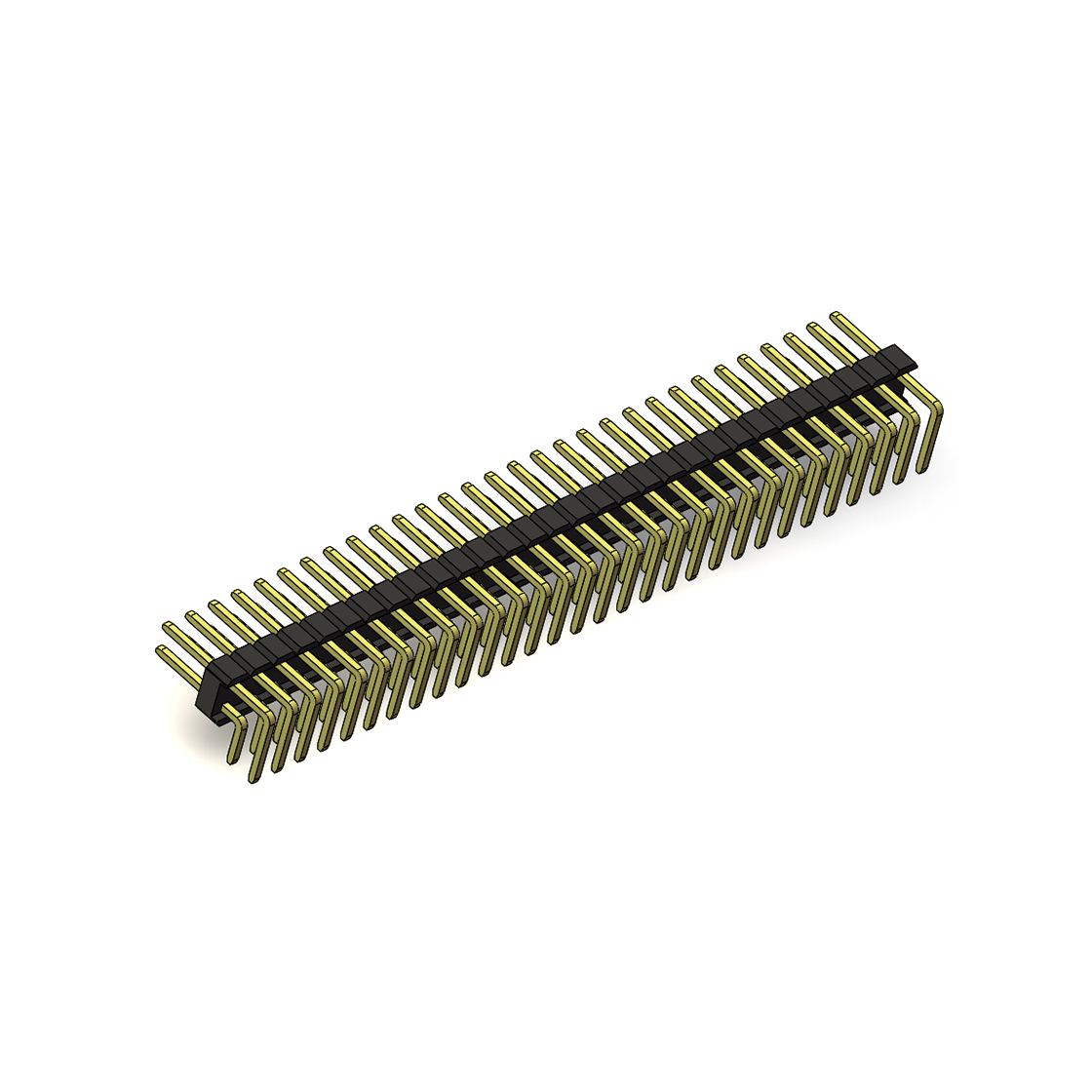 Pitch 2.54mm 90°双排 DIP 单塑排针 2X30Pin 黑色 PA6T,94V-0 镀全金G/F 无卤