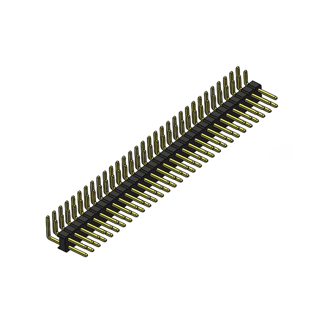 Pitch 2.54mm 90°双排 DIP 单塑排针 2X31Pin 黑色 PA6T,94V-0 镀全金G/F 无卤