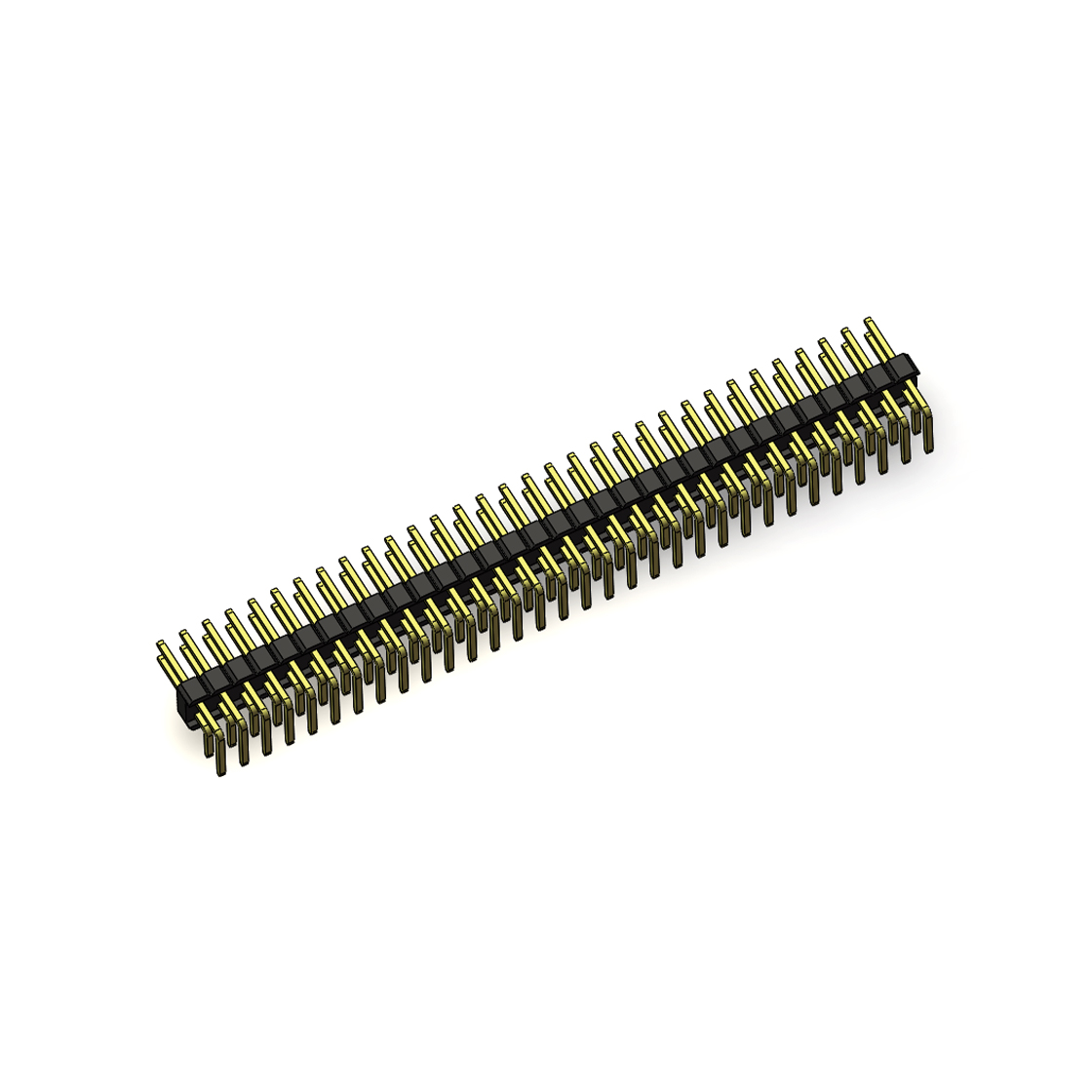 Pitch 2.54mm 90°双排 DIP 单塑排针 2X32Pin 黑色 PA6T,94V-0 镀全金G/F 无卤