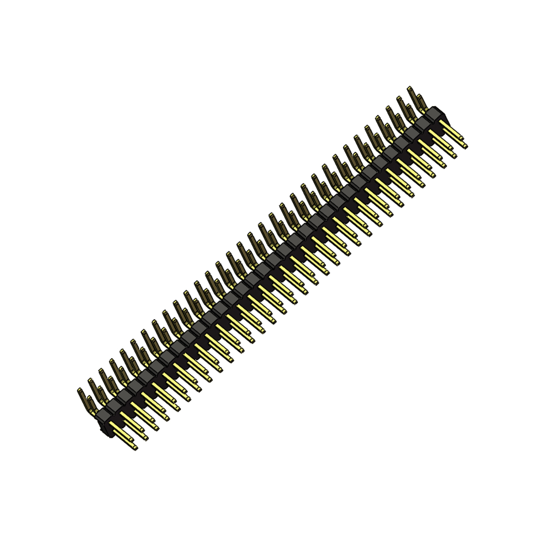 Pitch 2.54mm 90°双排 DIP 单塑排针 2X32Pin 黑色 PA6T,94V-0 镀全金G/F 无卤