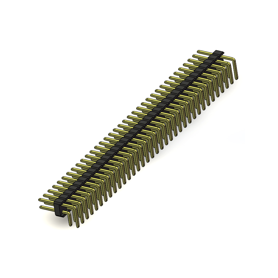 Pitch 2.54mm 90°双排 DIP 单塑排针 2X35Pin 黑色 PA6T,94V-0 镀全金G/F 无卤