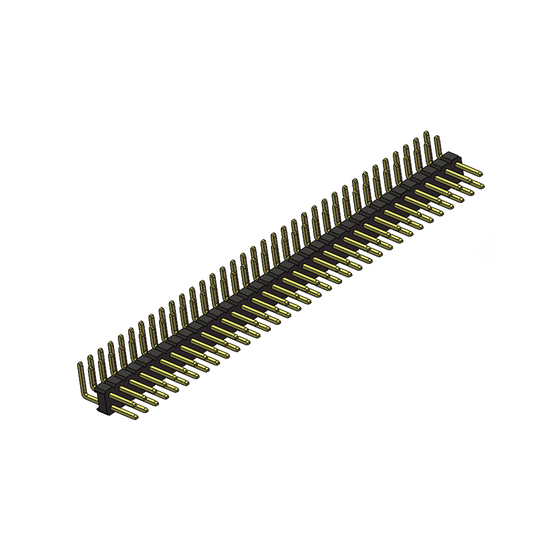 Pitch 2.54mm 90°双排 DIP 单塑排针 2X35Pin 黑色 PA6T,94V-0 镀全金G/F 无卤