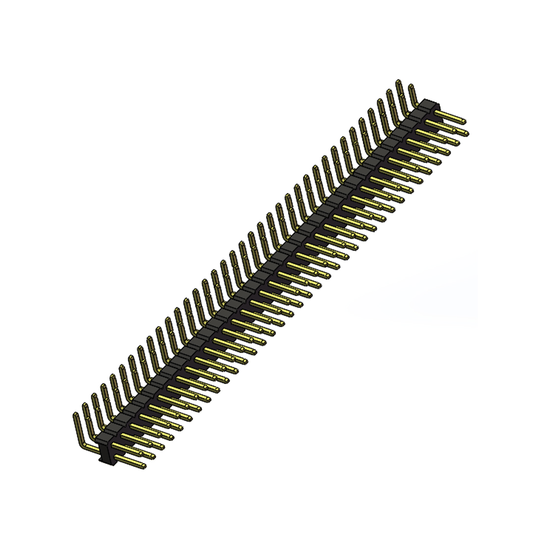 Pitch 2.54mm 90°双排 DIP 单塑排针 2X36Pin 黑色 PA6T,94V-0 镀全金G/F 无卤