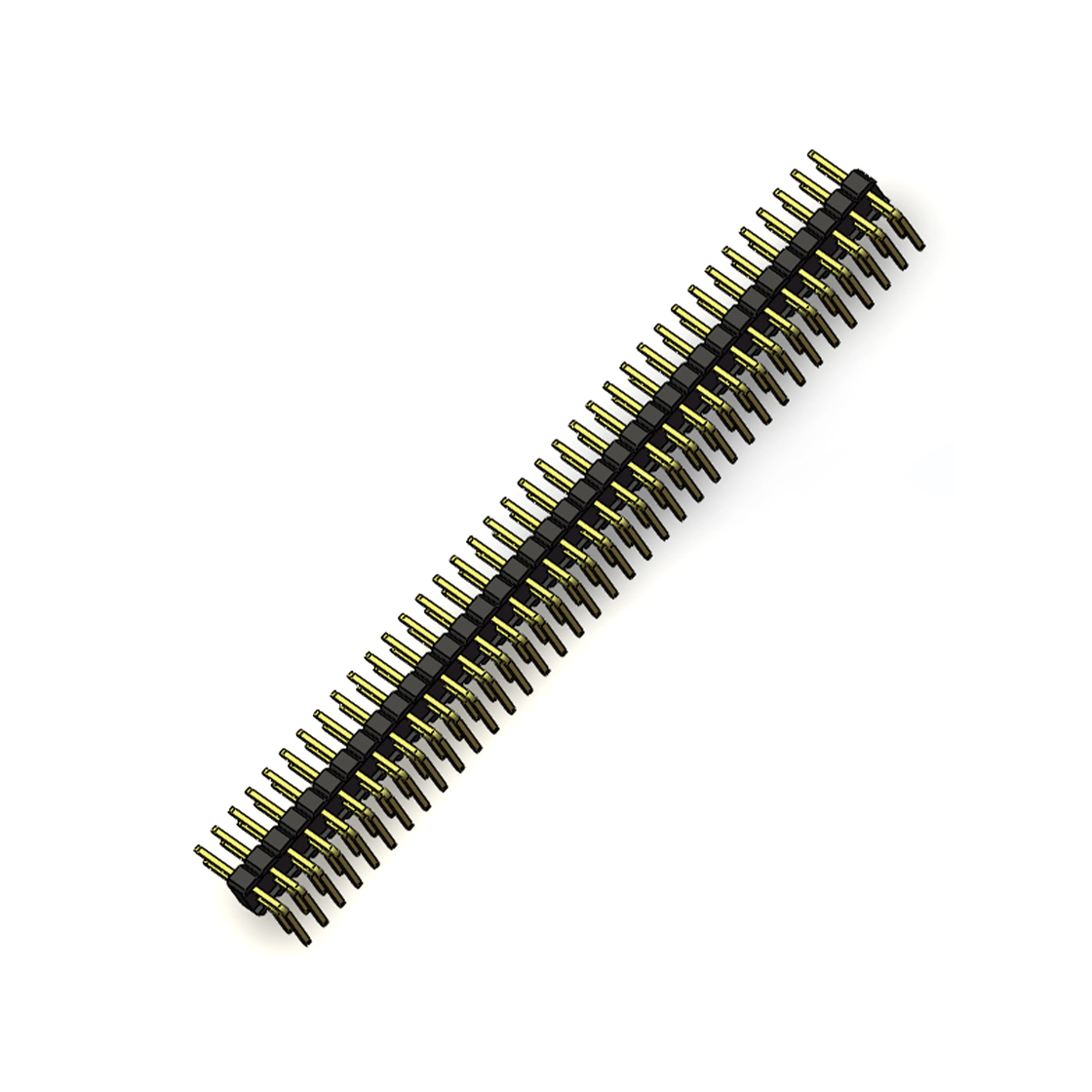 Pitch 2.54mm 90°双排 DIP 单塑排针 2X37Pin 黑色 PA6T,94V-0 镀全金G/F 无卤