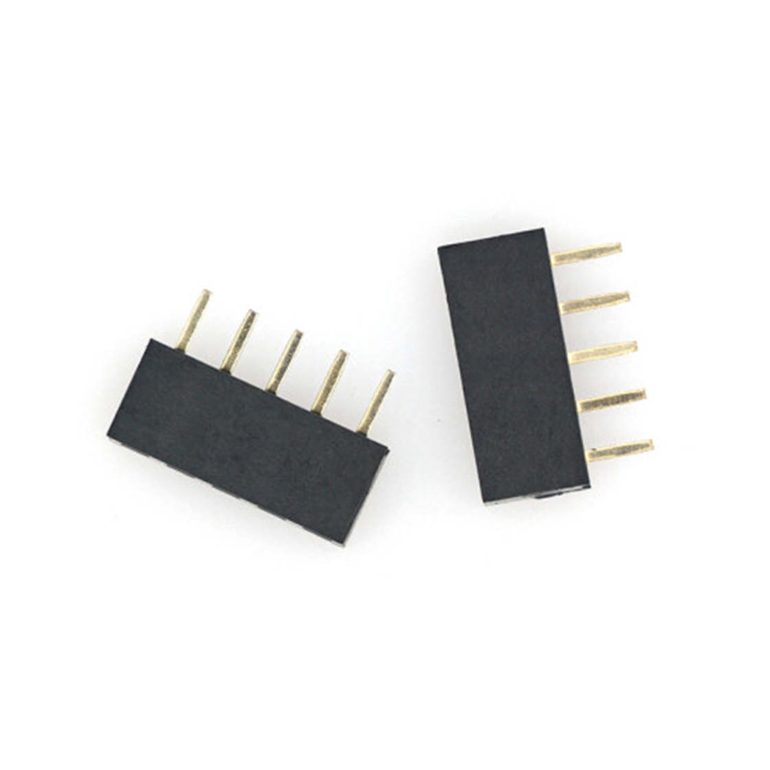 Pitch 2.54mm 180° 单排 DIP Y型排母 H5.7W2.5 PC:3.1 05Pin 黑色 镀全金G/F