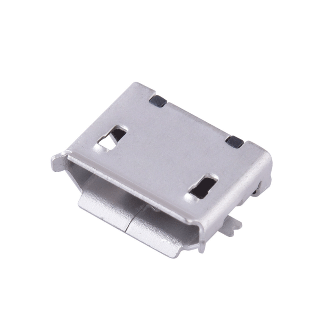 MICRO USB 5P/F B TYPE 四脚全贴无柱有边 LCP 黑色 镀锡 1U"