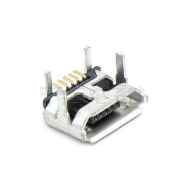 MICRO USB 5P/F B 牛角外2.0(7.2×4.85) 端子加长0.7MM无柱 T=0.3MM 不锈钢201 镀锡 G/F LCP黑色 电流 1.5A
